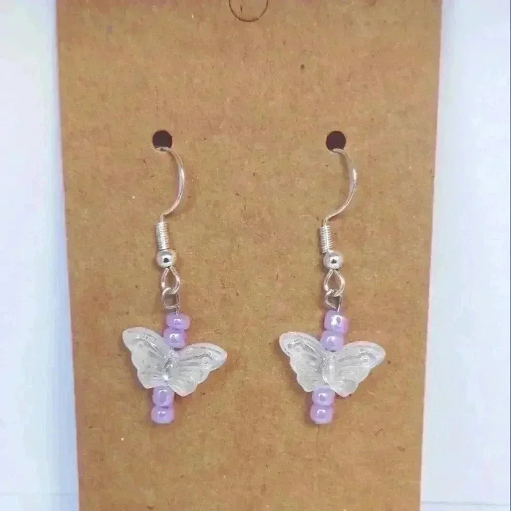 925 frosted butterfly dangle earrings
